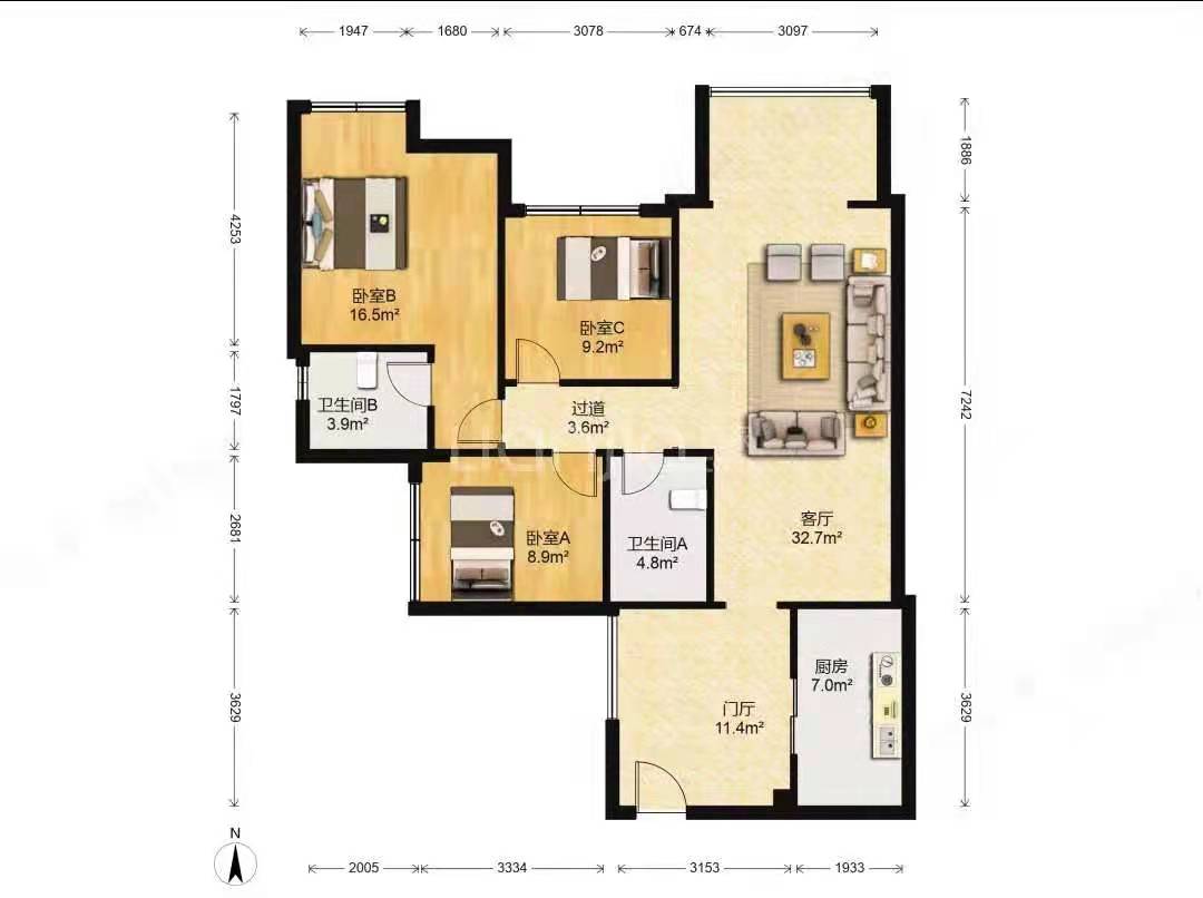 南湖世纪 2室2厅1卫 2300.0元/月 南湖世纪 2室2厅1卫 2300.0元/月户型图