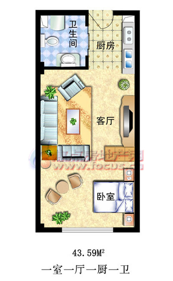 梓湖明珠  1室4厅4卫   1500.00元/月户型图