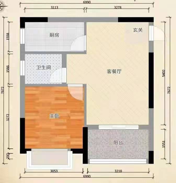 名仕华府  1室1厅1卫   1400.00元/月户型图