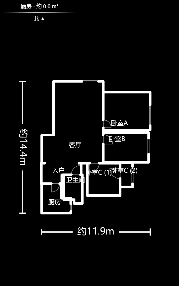 泰龙华府  3室2厅1卫    100.8万户型图