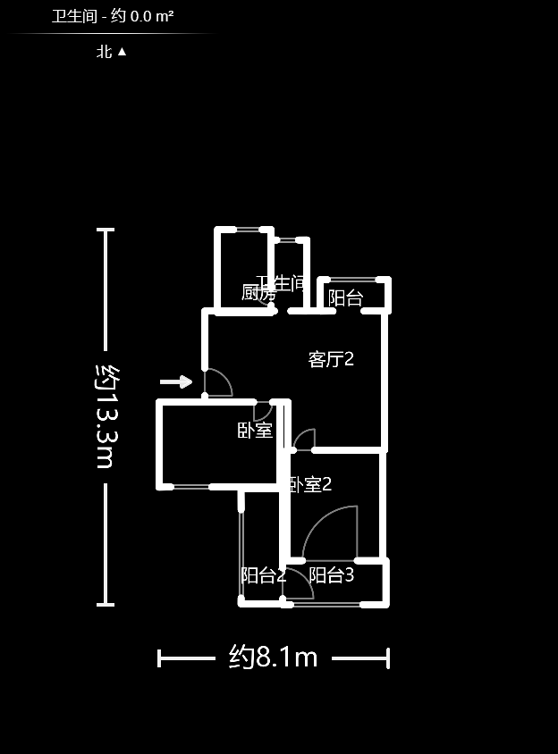 湖南师大张公岭校区宿舍  2室1厅1卫   40.00万户型图