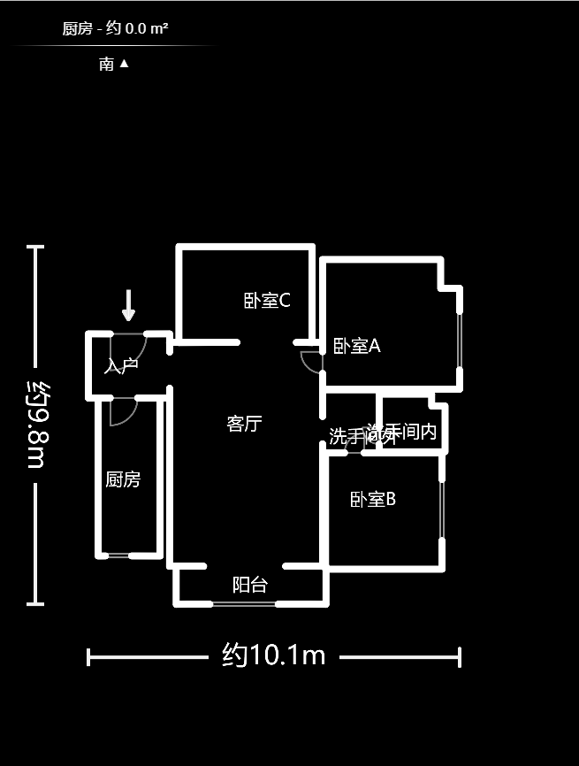 汇都公寓  3室1厅1卫   88.00万户型图