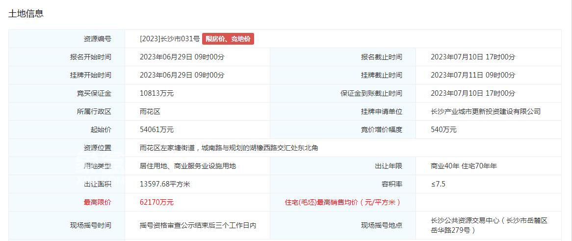 【土拍動態(tài)】“雨花中心地塊”提前11天出價！長沙土拍有點火！