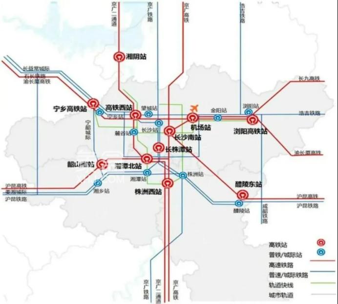 2035长株潭都市圈轨道交通规划示意图公布！新增多条高铁和城际铁路！