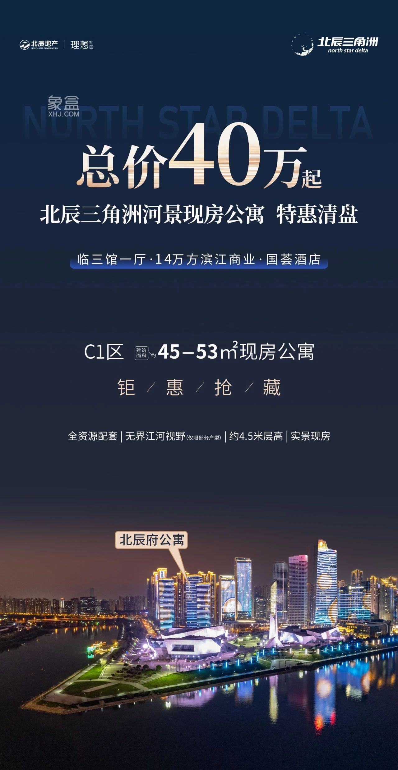 北辰三角洲C1区建面45-65㎡loft现房公寓，总价40万清盘钜惠！