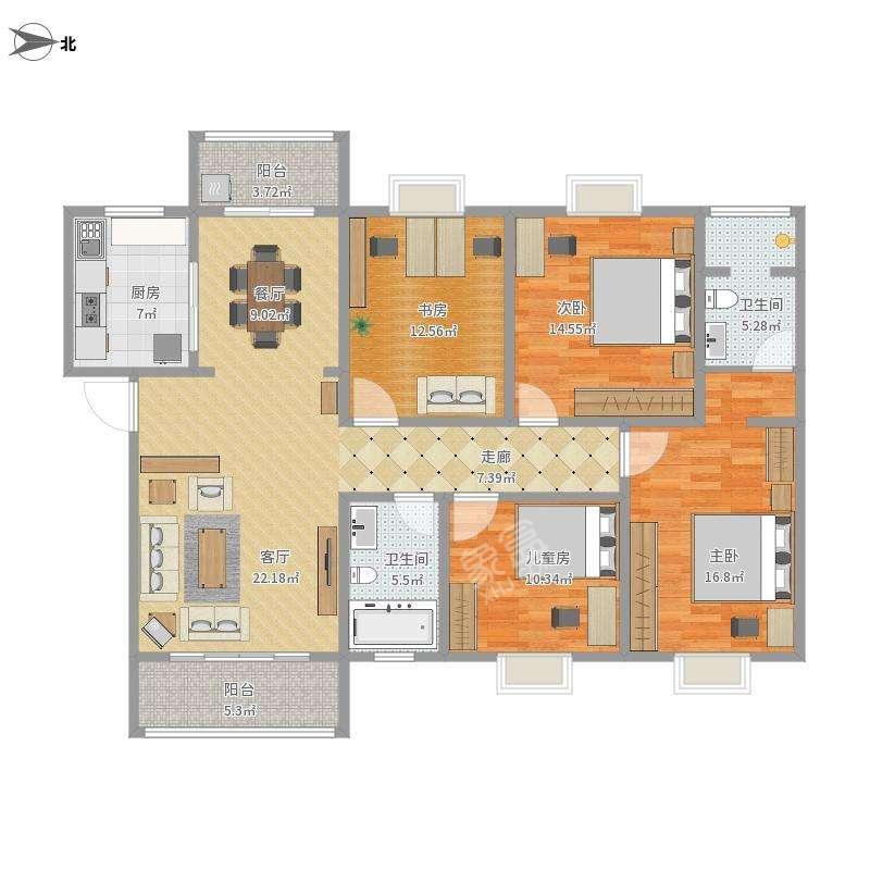 盛景花苑  4室2厅2卫   2100.00元/月户型图