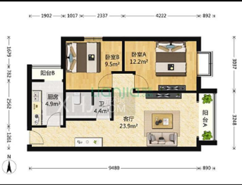 元益花园  2室1厅1卫   2200.00元/月室内图1