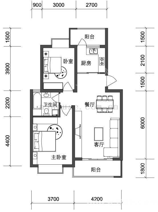 二江花园  2室1厅1卫   1400.00元/月室内图