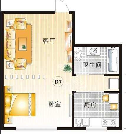 世纪阳光大厦公寓楼  1室1厅1卫   1200.00元/月户型图