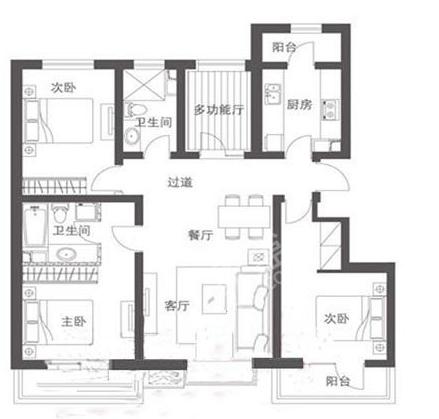 蒸湘世纪城拆迁楼（同心苑)  3室1厅1卫   1680.00元/月室内图1