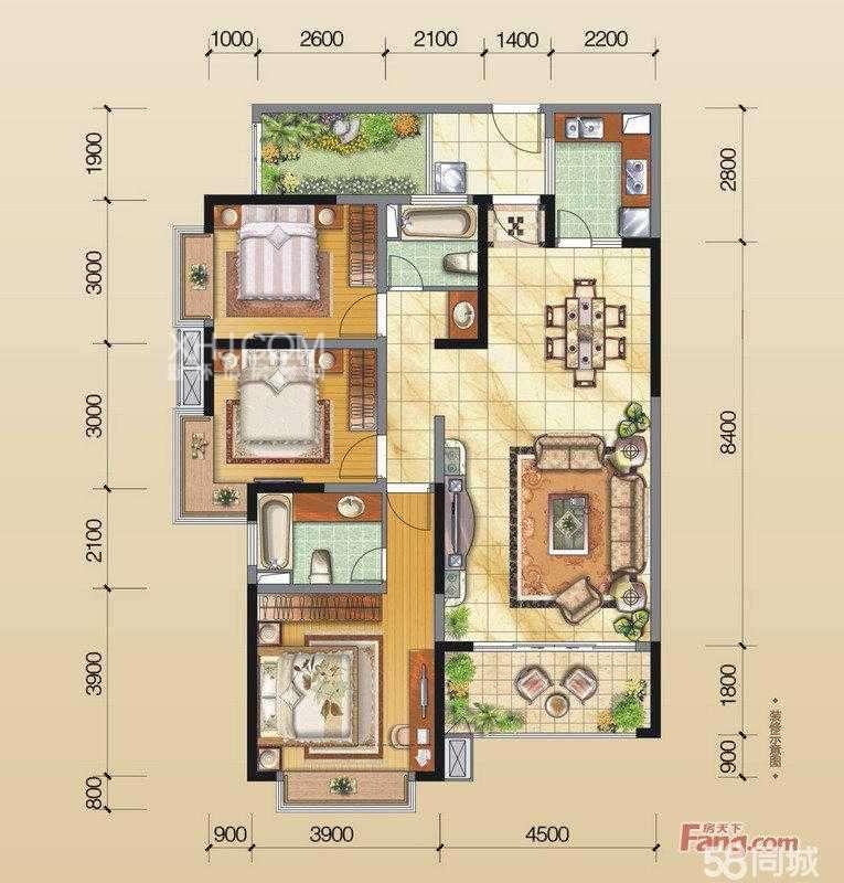 成都奥克斯广场  3室2厅2卫   8000.00元/月室内图1