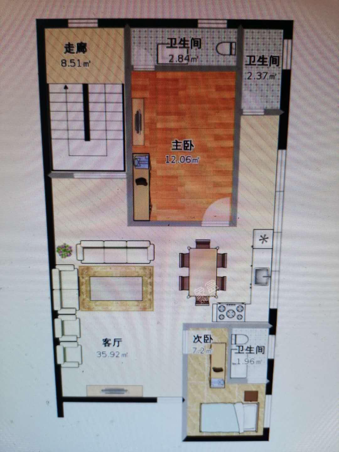 财苑小区  3室2厅1卫   1200.00元/月户型图