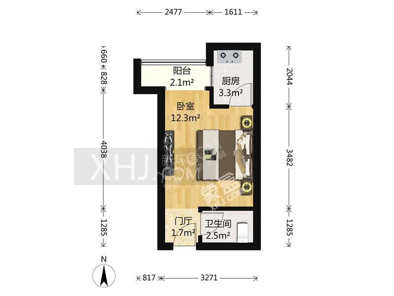 左右小区  1室1厅1卫   1200.00元/月室内图1