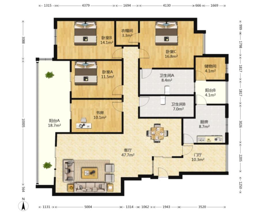 碧华邻  4室2厅2卫   445.00万户型图