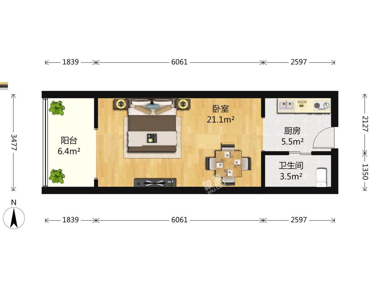 蜀都中心一期  1室1厅1卫   4800.00元/月室内图1