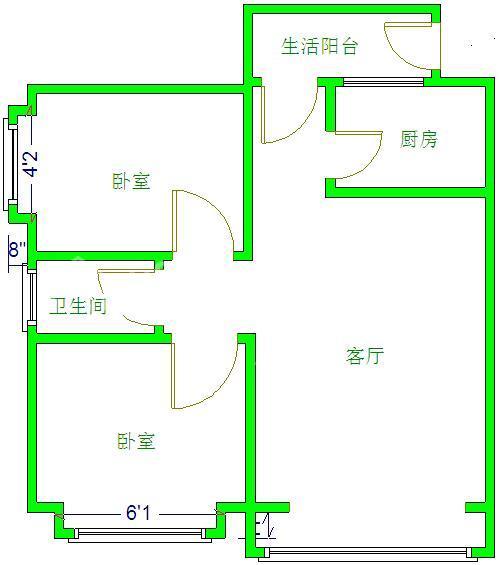 清河庭苑  2室1厅1卫   1600.00元/月户型图