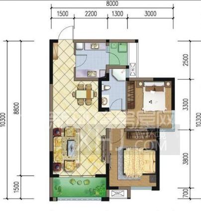 南湖国际5期  2室2厅1卫   2800.00元/月室内图1