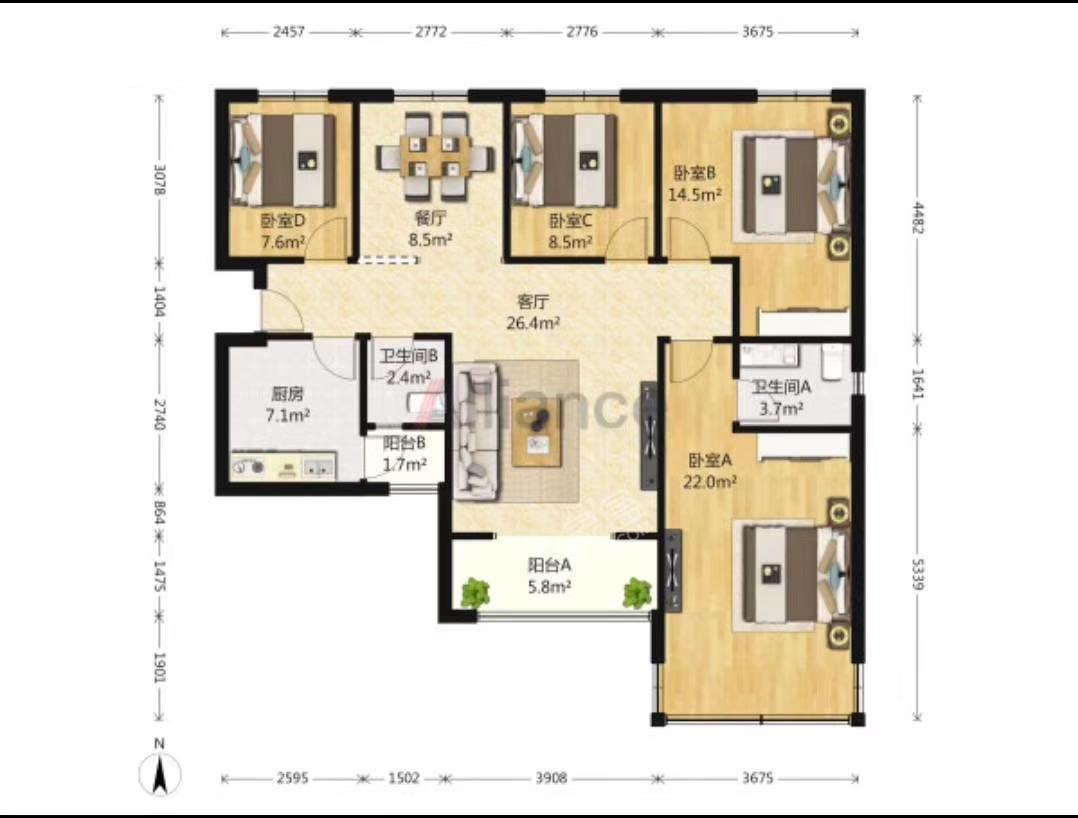 碧桂园  4室2厅2卫   88.00万户型图