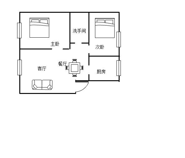 京鹰华府  2室2厅1卫   1000.00元/月户型图