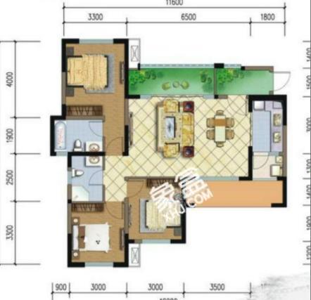 鑫苑鑫都汇  3室1厅1卫   2000.00元/月室内图1