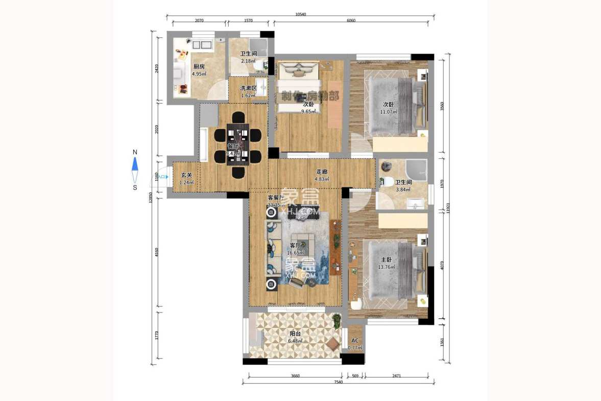 翡翠云天  3室2厅2卫    2200.0元/月 翡翠云天  3室2厅2卫    2200.0元/月户型图