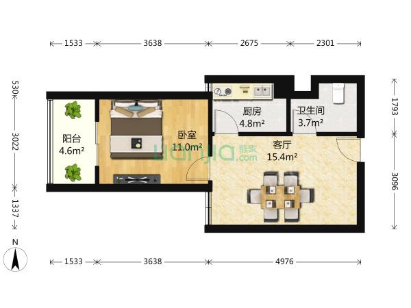 光华杏林  1室1厅1卫   1800.00元/月室内图1