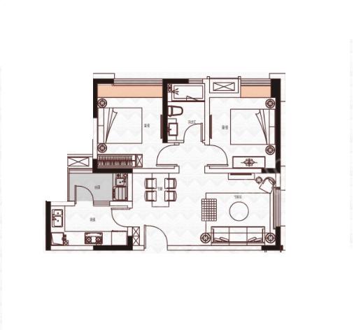 绿地之窗  2室2厅1卫   3800.00元/月室内图1