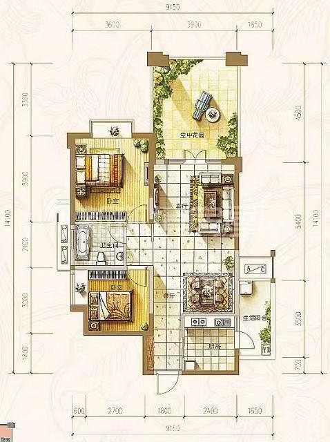 天府鹤林-西区（一期）  2室2厅1卫   1600.00元/月室内图1