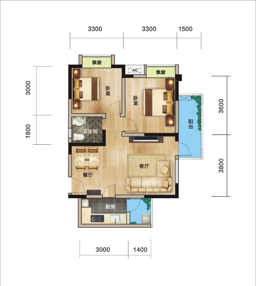 远大中央公园一期  2室1厅1卫   155.00万户型图