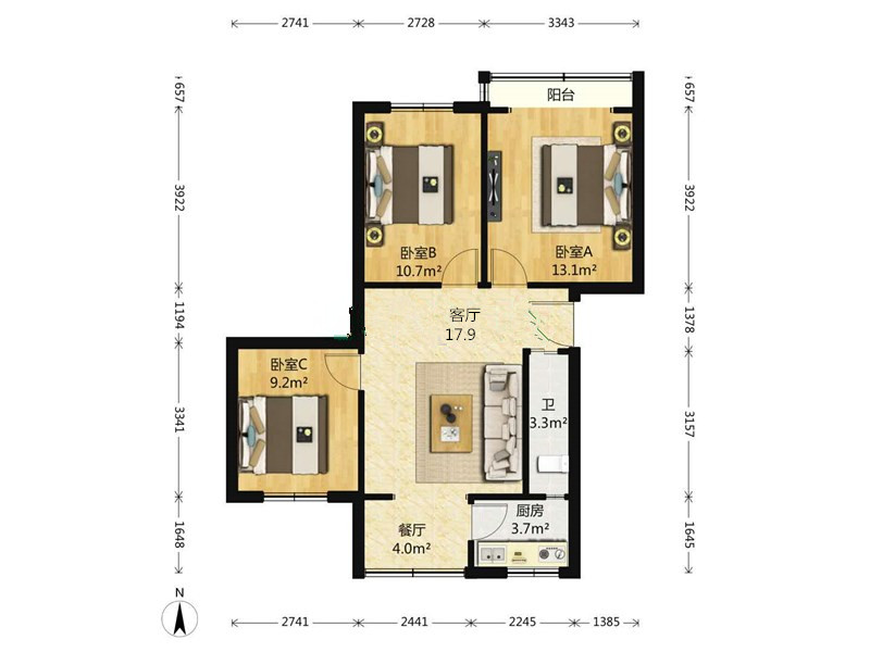 东坡小区  3室1厅1卫   155.00万室内图1