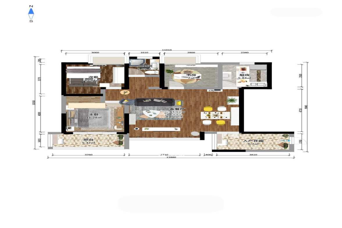 泊爱蓝湾 3室2厅2卫 2000.0元/月 泊爱蓝湾 3室2厅2卫 2000.0元/月户型图