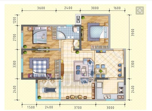 润莱金座  3室2厅1卫   4800.00元/月室内图1