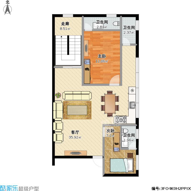 太一御江城  1室1厅1卫   1500.00元/月户型图