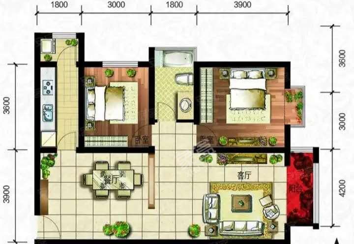 旭景崇盛园  2室2厅1卫   2000.00元/月户型图