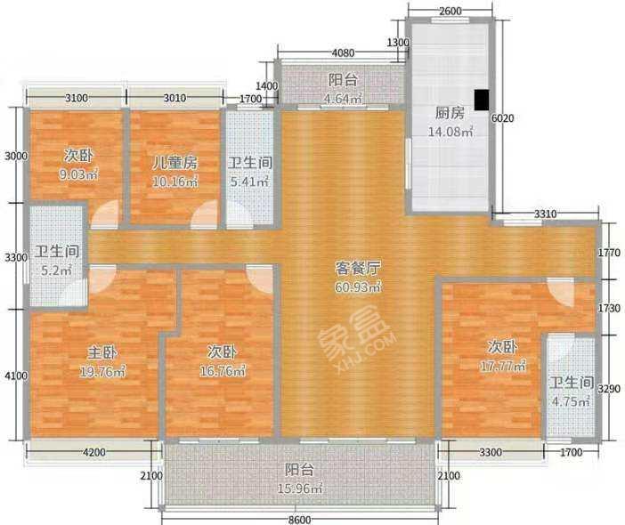 雅香苑  4室2厅2卫   2000.00元/月户型图