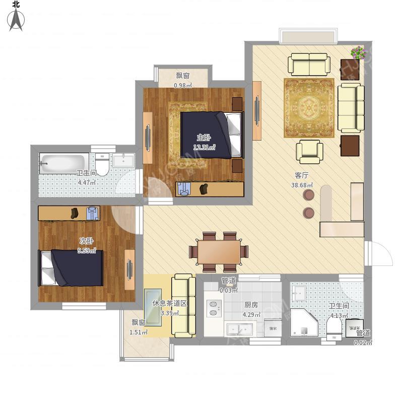 二江花园  2室2厅1卫   1700.00元/月室内图1