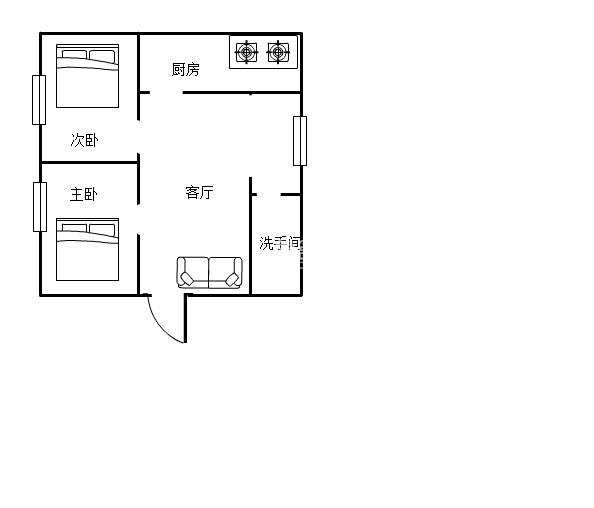 向阳二村  2室2厅1卫   1400.00元/月户型图