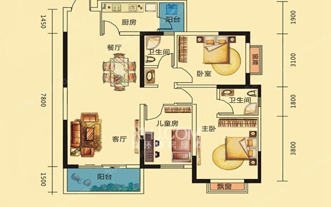 观府壹号（二组团）  3室2厅2卫   3900.00元/月室内图1