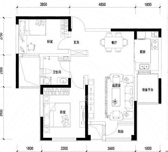 梓怡华盛家园  3室2厅2卫   98.80万户型图