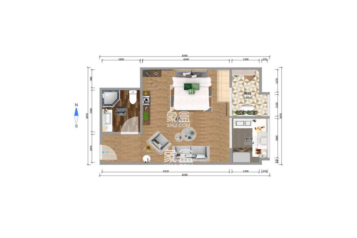 富兴旺角 1室1厅1卫 1500.00元/月 富兴旺角 1室1厅1卫 1500.00元/月户型图