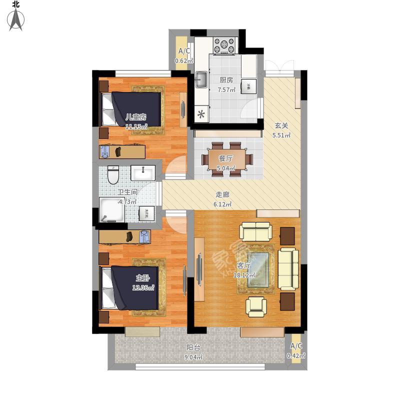 陆贾花园  3室2厅2卫   71.00万户型图