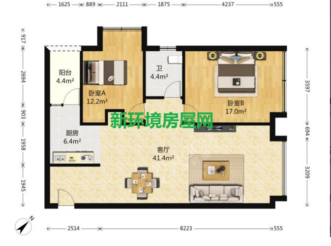 天鹅湖花园  2室1厅1卫   4500.00元/月室内图1