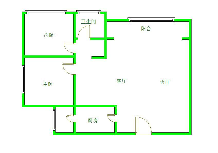 南湖春天  2室1厅1卫   1600.00元/月户型图