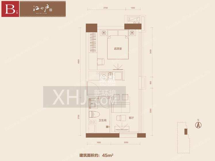 君合天玺 1室1厅1卫 1400.0元/月 君合天玺 1室1厅1卫 1400.0元/月户型图