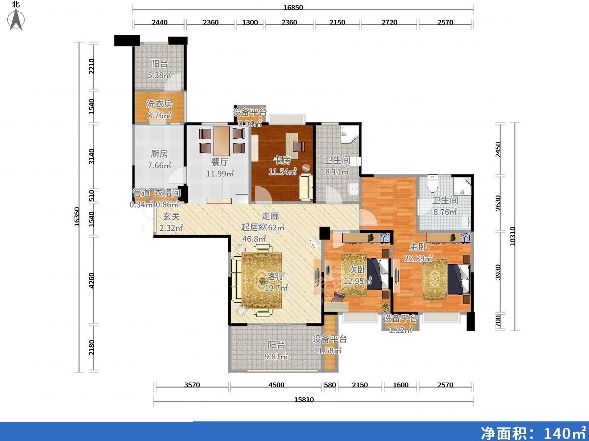 复地雍湖湾  3室1厅1卫   7500.00元/月室内图1