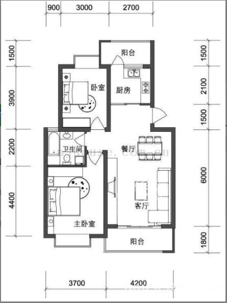 远大中央公园一期  3室2厅1卫   2100.00元/月户型图