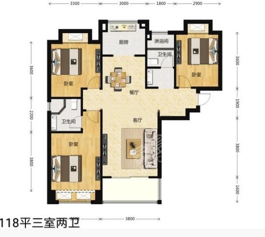 碧桂园天玺  3室2厅2卫   180.00万户型图