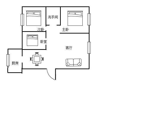 缤纷世家  2室2厅1卫   1400.00元/月户型图