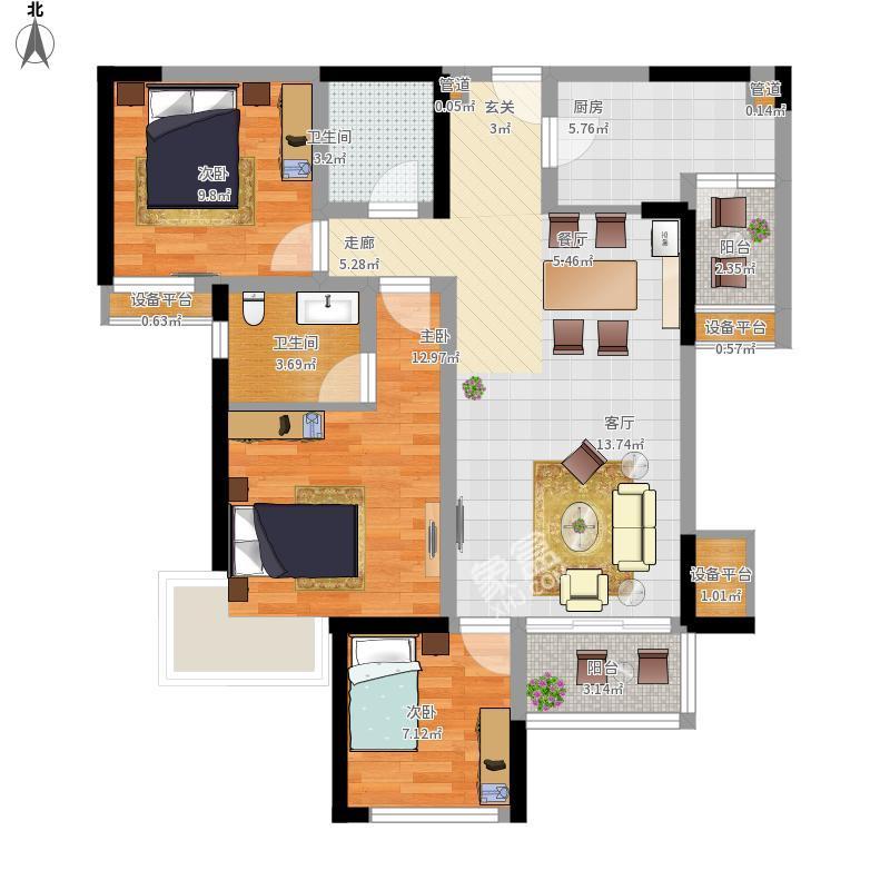 建发鹭洲国际  3室1厅2卫   4800.00元/月室内图1