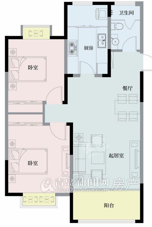 南湖半岛  2室2厅1卫   1000.00元/月室内图1